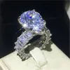 Vintage Real Sterling Sier Pierścień Zestawy Water Drop 8ct 5a Cz zaręczynowe Pierścienie dla kobiet dla kobiet biżuteria imprezowa