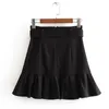 Arrival Women Fashion Black Tie Belt Waist Skirt Elegant Ladies Pleated Mini Skirts Casual Jupe Femme 210311