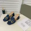 デザイナーのサンダルdupe aaaaa double mules slippers革ハイヒールサンダル女性織りスリッパ刺繍シープスキンサンダルポイントドレスシューズ