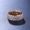 Nowy Pierścień Obietnicy Starlight 925 Sterling Silver Gold 3Rowsling Layers Diamond CZ Pierścienie ślubne zaręczynowe