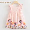 ラブDDMMガールズドレス夏の新しい子供用服の子供たちの甘い花の刺繍弓赤ちゃん衣装