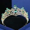 Diadème de mariée Headpiece 2022 Vintage Baroque Pageant Crown New Alloy Green Diamond Emerald Noble Crowns Elegant Headwear Quinceanera Quince Lady Hairstyle