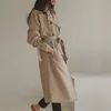 Designer Frauen Lange Trenchcoat Hohe Qualität Breite Revers Schlanke Taille Mit Gürtel Frauen Winter Winter Mode Zweireiher Casu