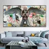 Crying Hooded Man Collage Graffiti Street Art Canvas Painting On Wall Art Angel With Black Wings Posters And Prints Picture