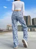 Jeans florais Y2K Jeans Floral Mulheres Est￩ticas Hip￩ticas Pantagens retas E-GIRL HIGN DENIM CYBER CASUAL TROURSERS STREETHEAW 2022 Y220311