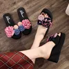 Women's Large Size High-heeled Word Drag Female Slip Fashion Beach Sandals and Slippers DIY Flowers Sandals Simple X0526