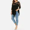 Women's Plus Size T-Shirt Summer Women's Large Flower Solid Color Irregular Perspective Round Neck Blouse