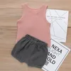 Designer Kinder Mädchen 2 Stück Sommer Kinder Doppeltasche Solid Black Shorts Baby Outfits Bio-Leinen-Baumwolle Schöne Jungenanzüge 373 U2