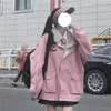 Japon Kawaii Fermuar Pembe Kadın Ceket Kore Renk Eşleştirme Kış Giysileri Gevşek Sevimli Kadın Coat Manteau Femme 210818 Tops