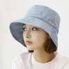 Women's Summer Retro Japanese Wash Jeans Fisherman Bucket Hats Literary Letter Embroidered Large Eaves Sunshade Caps