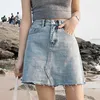 Gentillove Casual High Waist Pencil Denim Kjolar Kvinnor Sommar Black Blå Solid Fickor Knapp All-matchade Jeans Skirt 210619