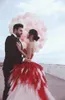 Colorful Red Dresses Sweetheart Neckline Tulle Tiered Skirt Sweep Train Custom Made Wedding Ball Gown Vestido 403
