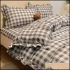 Bedding Sets Supplies Home Textiles & Garden Washed Cotton Four-Piece Suit Princess Style Girls Heart Bed Sheet Quilt Er Three-Piece Set Dro