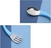 2PCE / Set Baby Tableware Dowiedz się Jedzenie Łyżka Szkolenia Krótki Kreskówka Włókna Spoon Widelec Zestaw Gadżetów Dziecka Sztućce