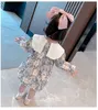 2021 летние детские платья для девочек с длинным рукавом повседневная печать цветочные принцессы платье девочка одежда детская одежда костюм одежды Q0716
