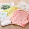 Summer 2 3-12 Years Beach Running Sunscreen Pocket Hooded Jacket Kids Baby Girl Air Conditioning UV Sun Protection Cardigan 210529