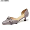 ALLBITEFO bow design vera pelle donna tacchi scarpe tacchi a spillo gattino moda estate sexy scarpe tacco alto tacchi alti 210611