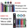 EVOD UGO V3 Voorverwarming VV Vaporizer Batterij 1100 900 650 MAH Variabele Voltage E Sigaret 510 Draad Vape Pen E-CIG USB-oplader EGO-T MT3 CE4 CE5
