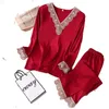 4611c-4 Womens Silk Satin Pajamas Pyjama set Sleepwear Suit Female Sleep Two Piece Set Loungewear Home Wear49b1-1 211112