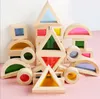 Montessori Деревянные Радуга Строительные Блоки Игрушки для детей 6 Форма 4 Полупрозрачных Цвета Brinquedo Oyuncak