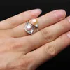 Wedding Real Natural Freshwater White Black Double Pearl Ring Boho Fashion Leaf 925 Sterling Silver Rings For Women 220207