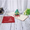 God julklappskort 3d Xmas Tree Laser Pop up Folding Type Hälsningskort för Navidad Natal New Year Party Favorites Cards 10c3