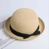 Lady Boater Güneş Kapaklar Şerit Yuvarlak Düz Üst Saman Fedora Panama Şapka Yaz Şapka Kadınlar Için Hasır Şapka Snapback Gorras Sun Hats G220301