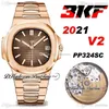 2021 3KF V2 5711 A324SC Montre Homme Automatique Or Rose Texture Marron Cadran Meilleure Édition Bracelet En Acier Inoxydable Puretime Mouvement Suisse PTPP