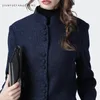 Vintage estilo chinês mulheres casaco de lã de inverno quente curto slim peplum azul top stand collar ocasional escritório desgaste senhoras casacos de lã 210204
