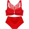 Glossy Butterfly Front Buckle Women's Sexy Push Up Large Size Bra Set X0526