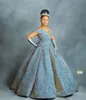 Blue Sparkly Princess Ball Gown Little Flower Girl Dresses Off Shoulder Pleats Floor Length First Communion Girls Pageant Dress Custom Made s