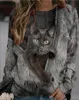 2021 primavera e autunno Europa Felpe con cappuccio da donna Felpe con cerniera Cartoon Cat Stampa Casual O-Collo T-shirt a maniche lunghe di grandi dimensioni