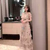 Summer Women Dress Flare Sleeve Patchwork Mesh Embroidery High-end French Lace Cake Dresses 210603