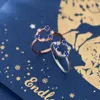 Bule Crystal Letter C C Shape Sterling Silver 925リング用女性シンプルな結婚式の婚約ファインジュエリーデザイン210707