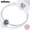 WOSTU Sparking Blue Stars Beads 925 Sterling Silver Zircon Round Charms Fit Original Bracelet Pendant For Women Jewelry CTC229 Q0531