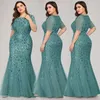 Abito Ever Pretty Plus Size Abito da sera slim a sirena in rete con paillettes Abito formale da donna con motivo foglie e perline Elegante