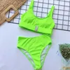 Ingaga cintura alta biquíni swimwear mulheres bandeau push up swimsuit feamle fivela conjunto preto praia desgaste banho terno 210621