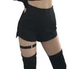 Chic Anneau Jarretière Maigre Shorts Taille Haute Femmes D'été Noir Goth Filles Shorts Harnais Cuisse Ceinture Sangle Sexy Punk Shorts 210306