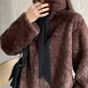 Aelegantmis Vintage Faux Kanin Fur Coat Kvinnor Lace Up Teddy Tjock Varm Loose Jacket Furry Elegant Sjukt Koreansk Outwear 210607