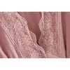 Moda mujer rodilla longitud vestidos otoño rosa encaje patchwork damas dulce vestido femenino delgado niñas chic 210527