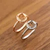 Halo Round Pers Ring Inställningar Solid 14K / 18K Rose Vit Guld med Moissanit Accents DIY Rak Shank Bezel Tray 1210078