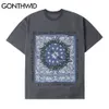 GONTHWID T-shirts Harajuku Hip Hop Casual Bandana Paisley Motif Imprimé À Manches Courtes Coton T-Shirts Streetwear Lâche T-shirts Tops C0315