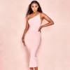 Beaukey Sonbahar Seksi Kadınlar Beyaz Bandaj Elbise Bodycon Sıcak Pembe Bir Omuz Backless Elastik Zarif Parti Ünlü Vestido XL 210312