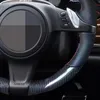 Car Steering Wheel Cover Hand-stitched Non-slip Soft Black Genuine Leather Carbon Fiber For Porsche Cayenne Panamera 2010-2011