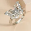 Cluster Ringen Vintage Design Butterfly Hollow for Women Men Creative Feather Matching Esthetic Punk Cool Stuff Finger Jewelry