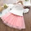 Bear Leader Girls Unicorn Dress Summer Cute Girl Kid Mesh Dress Cartoon Embroidery Vestidos Baby Suit Abbigliamento per bambini 210708