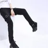 EAM taille haute noir fermeture à glissière boucle fendue pantalons longs nouveau pantalon coupe ample mode printemps été 1U497 201012