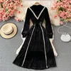 Casual Dresses Dress Women Temperament Stand Krage Velvet Vintage Vår / Höst Elegant Färg Matchande Comfort Vestidos