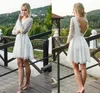 Lato Czeski Krótkie suknie ślubne z iluzją długie rękawy pełna koronka V Neck Backless Summer Beach Suknie ślubne Nieformalne