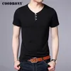Coodrony 짧은 소매 티셔츠 남성 여름 streetwear 캐주얼 코튼 티 셔츠 옴에 패션 버튼 헨리 칼라 티셔츠 남성 C5091S 210317